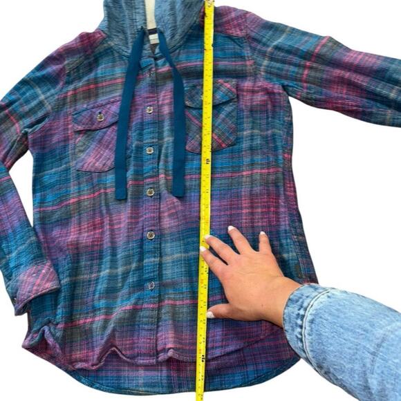 Columbia Hooded Plaid Button Down Shacket Women's S Outdoor Camp Cotton Casual - Picture 11 of 11